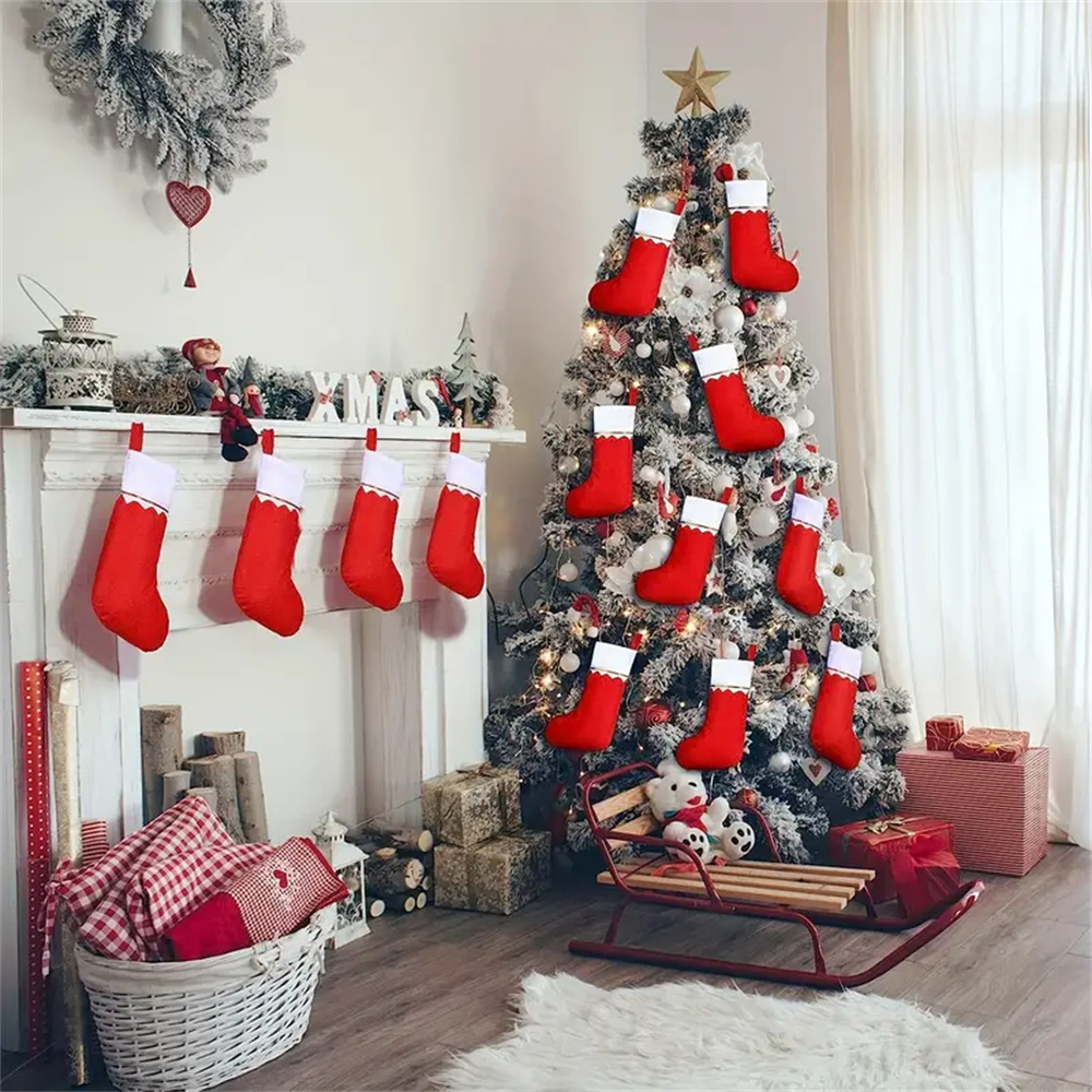 12pcs Red Felt ถุงน่องคริสต์มา - Christmas Stocking Hanging บทวิจารณ์และราคา