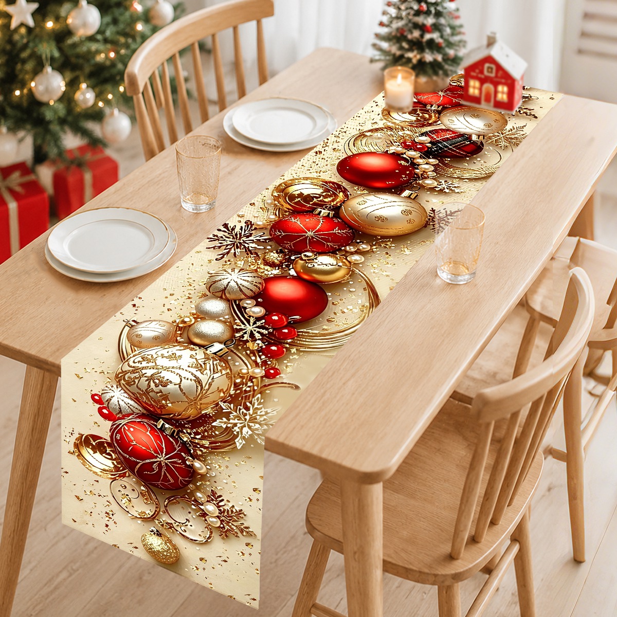 ผ้าปูโต๊ะคริสต์มาสสไตล์เรโทร ล - Christmas Table Runner บทวิจารณ์และราคา