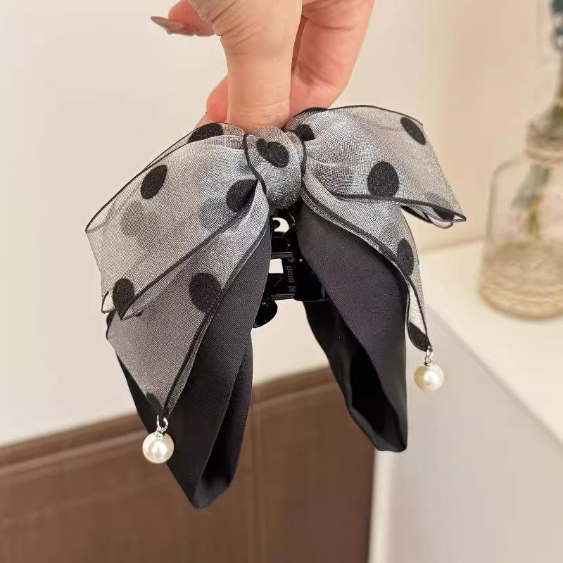 กิ๊บติดผมลายจุดสีเทาสุดหรูสำหร - Ribbon Bow Gift บทวิจารณ์และราคา