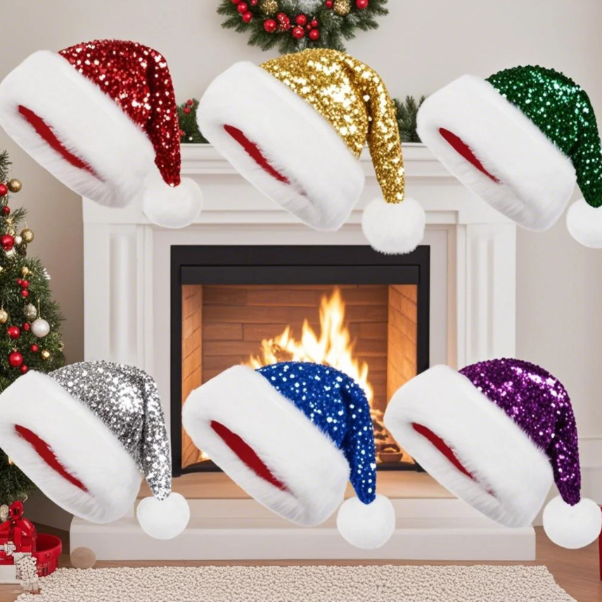 หมวกคริสต์มาสประดับเลื่อม หมวก - Santa Hat Plush บทวิจารณ์และราคา